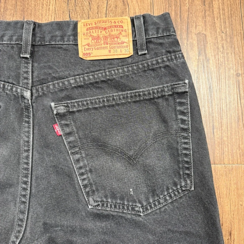 Vtg 90s Levis 505 Jeans Mens 38x30 (36x30) Black Faded Straight Leg Made in USA